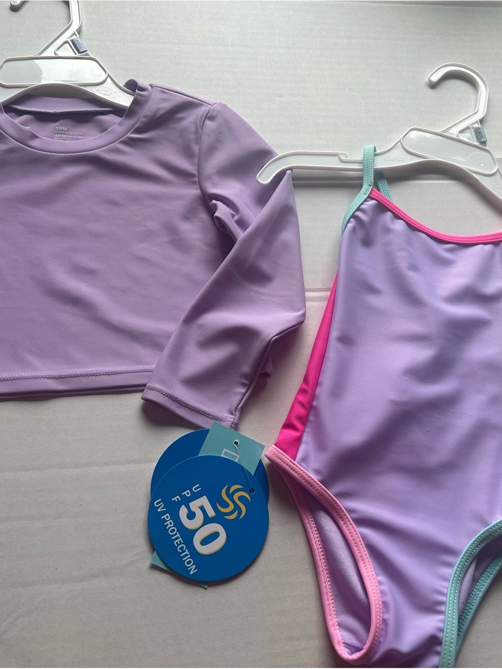 Kids Lavender Long-Sleeve Rashguard Swim Set - UPF 50 Protection